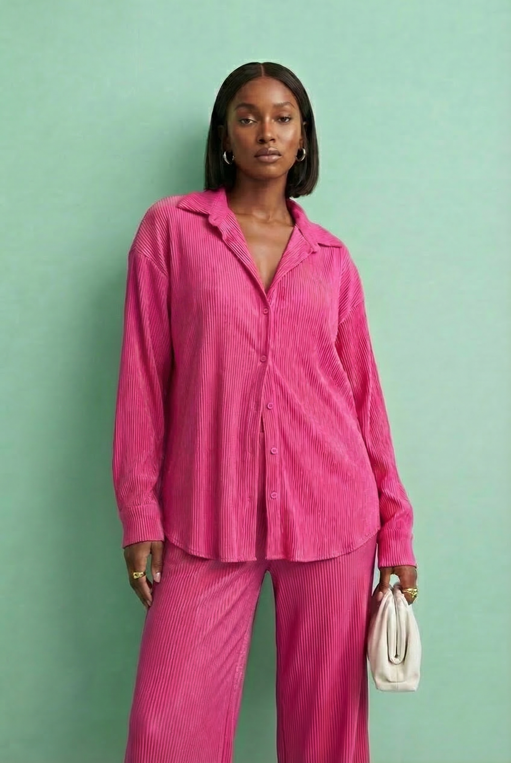 Button Down Lounge 2pc Wide Leg Pant Set — 4